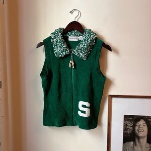 vintage 90s michigan state fuzzy basketball football charm knit vest